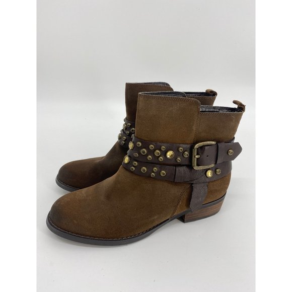 Guess Women's Brown Leather Studded Rhinestone Cowboy Ankle Boots Heels Sz 7.5M - Picture 2 of 5